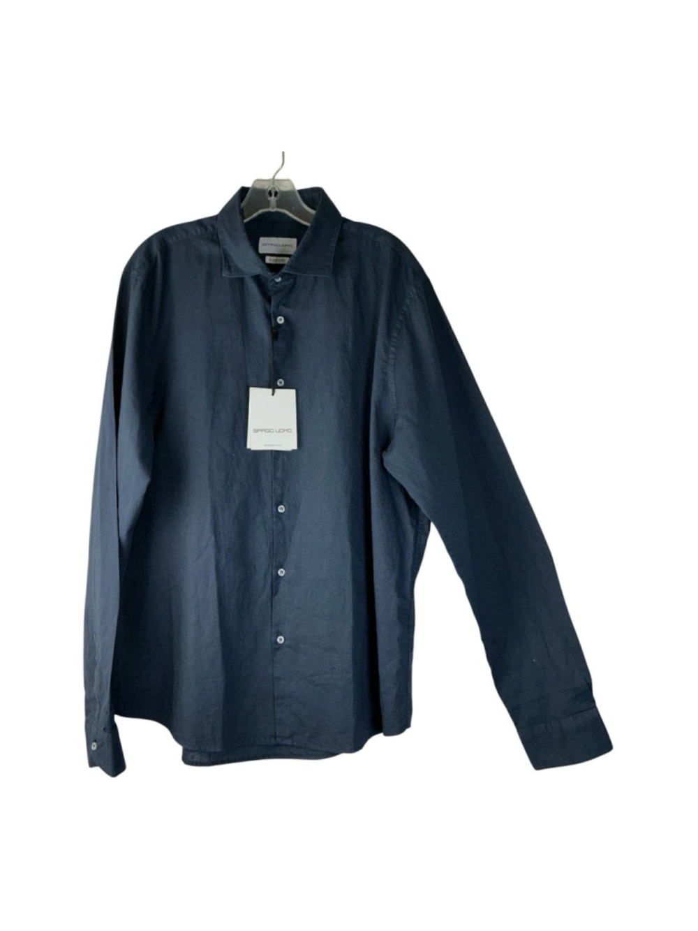 NWT Spago Uomo Pure Linen Shirt Navy Blue Long Sleeves Made In Italy Sz 3XL